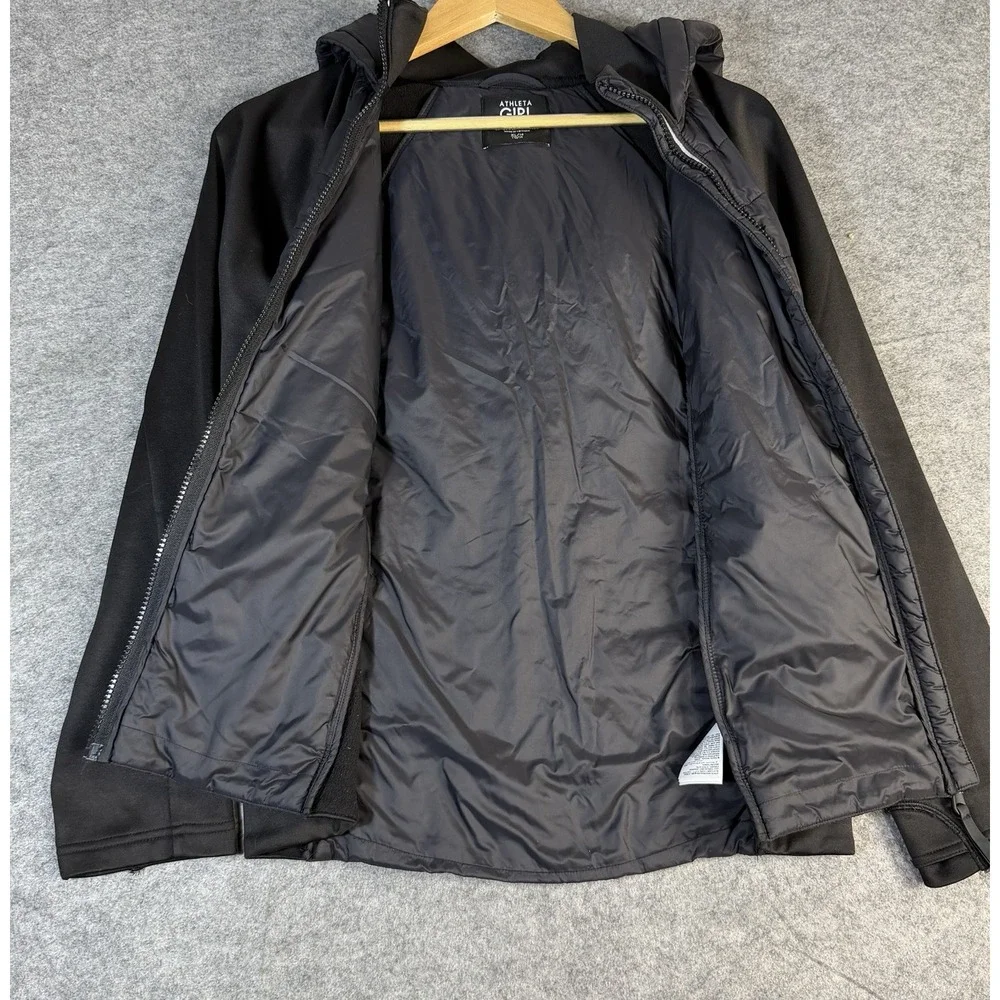 Athleta Girl‎ XL 14 Black Insulated Hybrid Jacket Hooded Full Zip Activewear